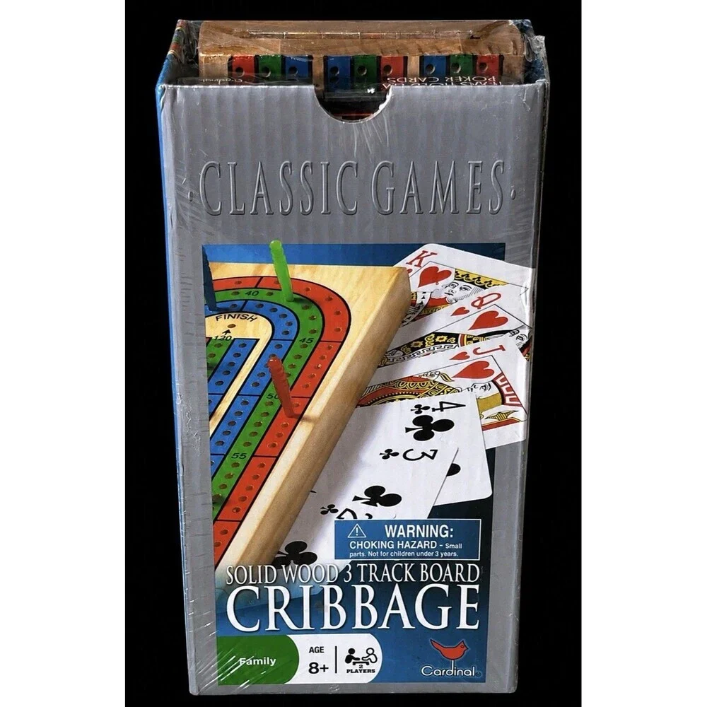 NEW - Cardinal Industries Classic Edition Solid Wood Cribbage Set w/Cards 2007